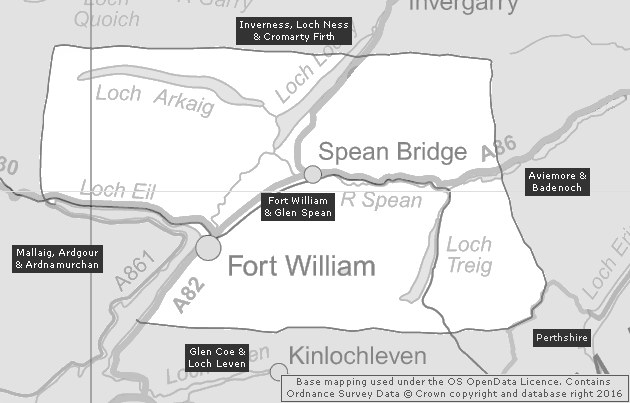 Fort William & Glen Spean, Showing Main Settlements & Connecting Areas