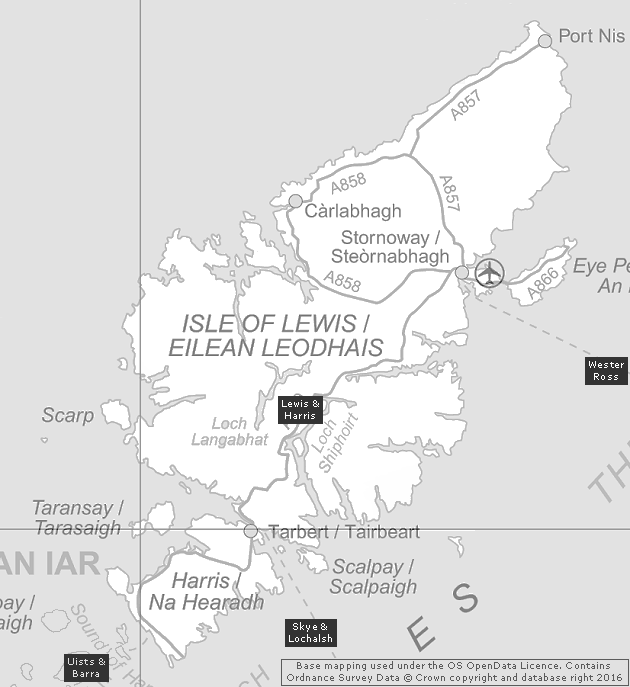 Lewis & Harris, Showing Main Settlements & Connecting Areas