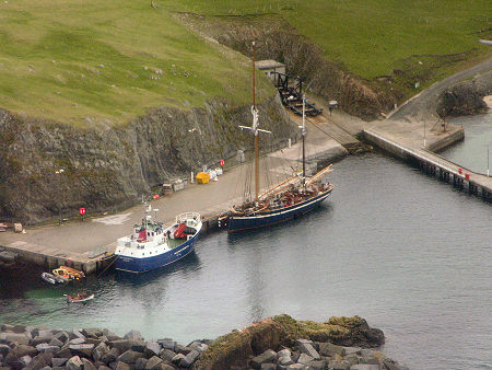 View of Fair Isle's North Haven, and the Fair Isle Ferry, on Approach