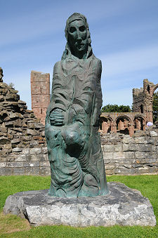 Statue of St Cuthbert at Lindisfarne Priory