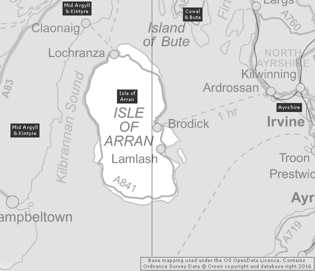 Arran, Showing Main Settlements & Connecting Areas