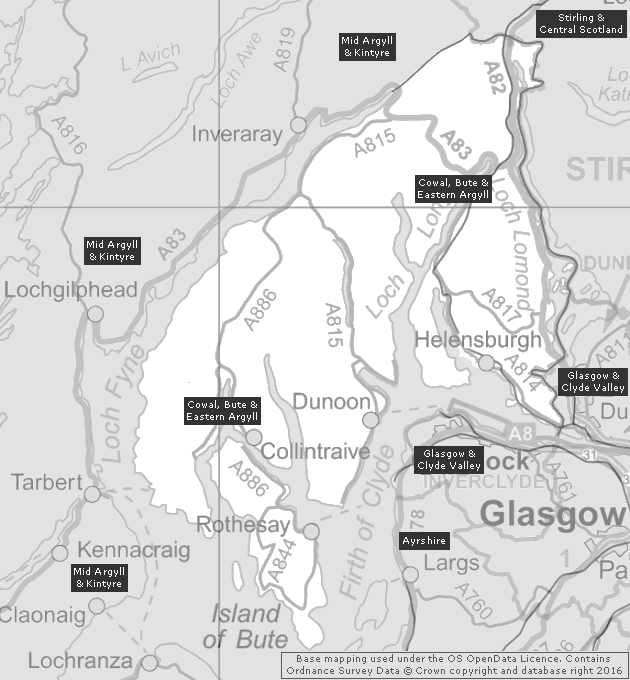Cowal, Bute & Eastern Argyll, Showing Main Settlements & Connecting Areas