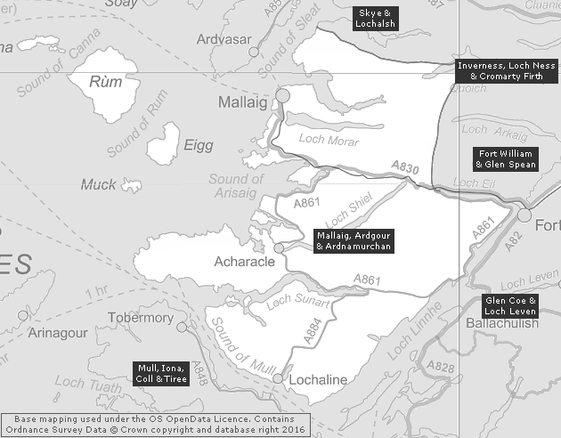 Mallaig, Ardgour & Ardnamurchan, Showing Main Settlements & Connecting Areas