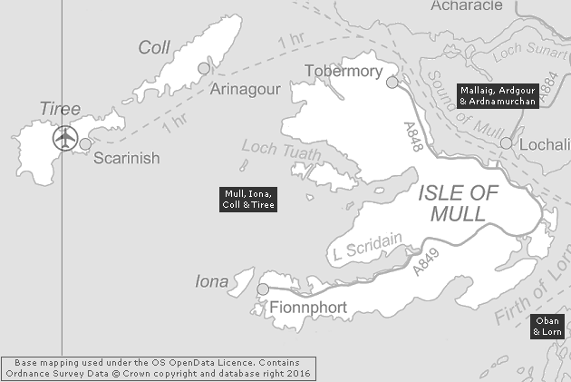 Mull, Iona, Coll & Tiree, Showing Main Settlements & Connecting Areas