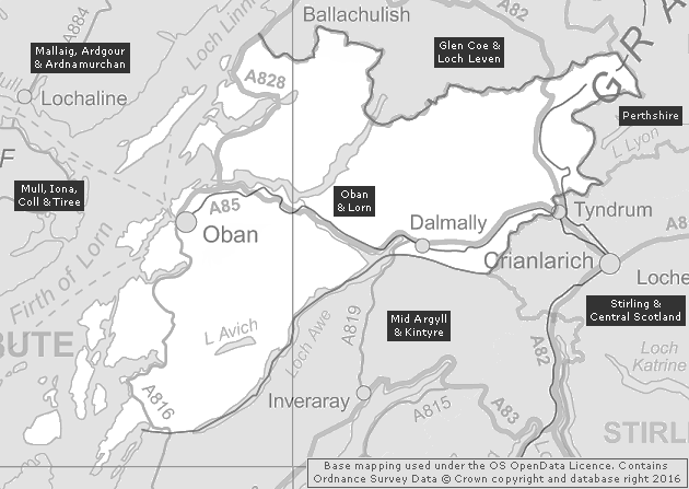 Oban & Lorn, Showing Main Settlements & Connecting Areas