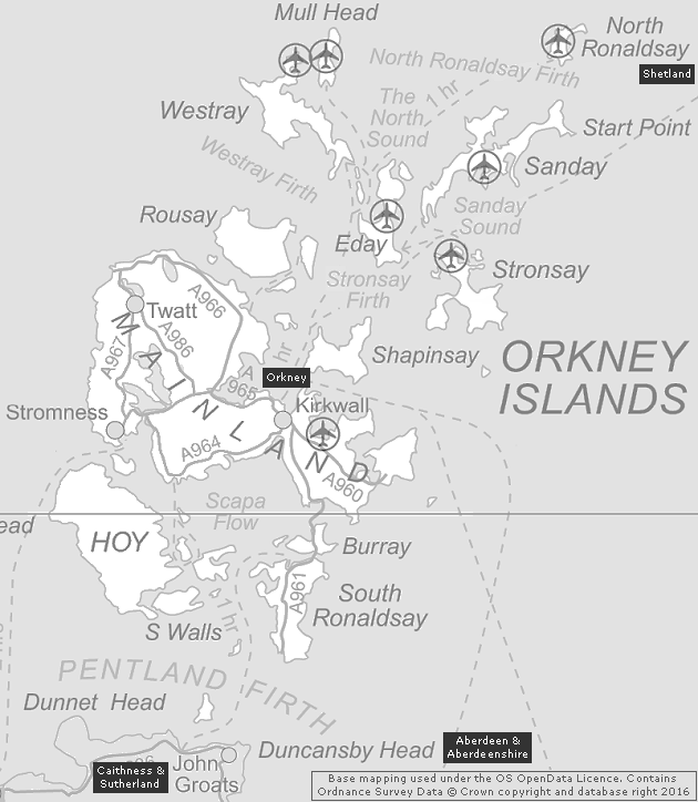 Orkney, Showing Main Settlements & Connecting Areas