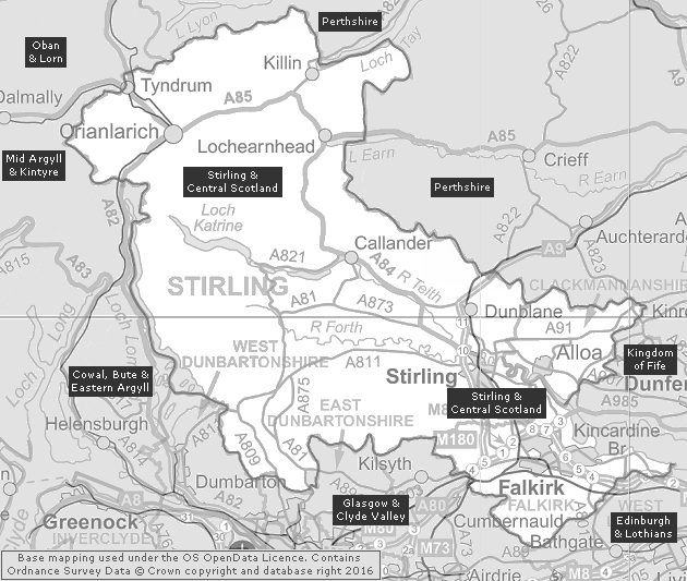 Stirling & Central Scotland, Showing Main Settlements & Connecting Areas
