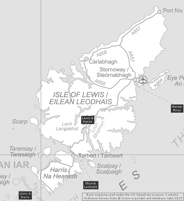 Lewis & Harris, Showing Main Settlements & Connecting Areas