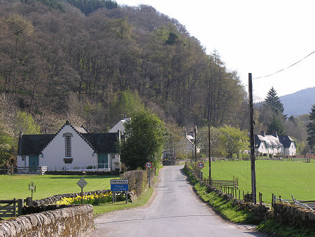 Approaching Fortingall from the West, with the Village Hall on the Left