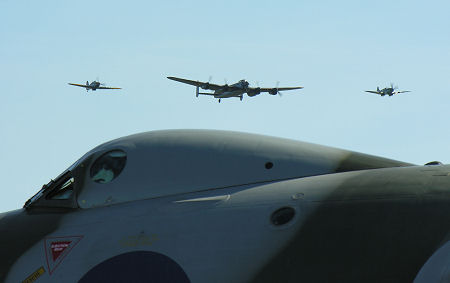 Battle of Britain Memorial Flight Arrives at Leuchars, with Vulcan XH558 in the Foreground