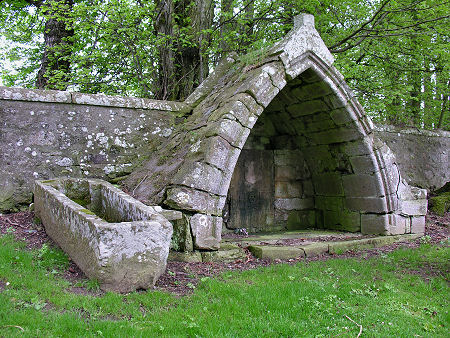 Graveyard Shelter, Coffin-Shaped Stone, and 1688 Gravestone