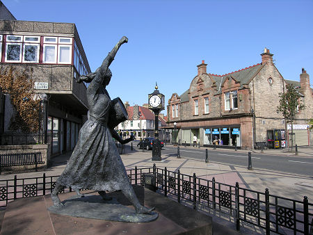 Statue of Jackie Crookston in Tranent's Civic Square
