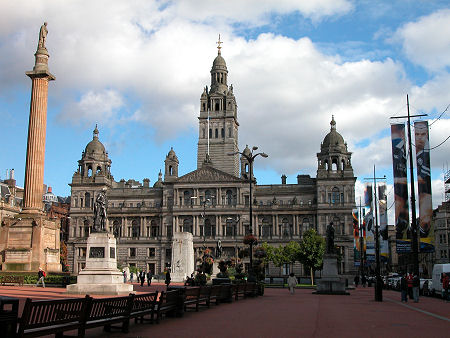 Glasgow's George Square: Sir John Moore's Statue is in Shadow on the Right