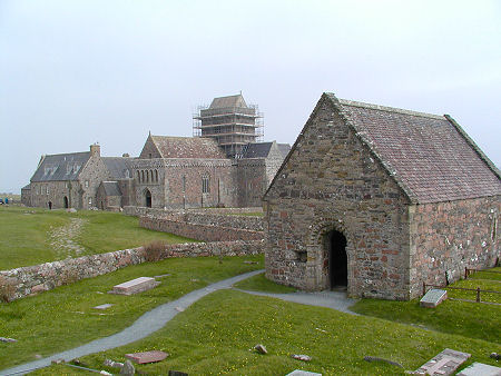 St Oran's Chapel, Iona, Today: with Iona Abbey in the Background