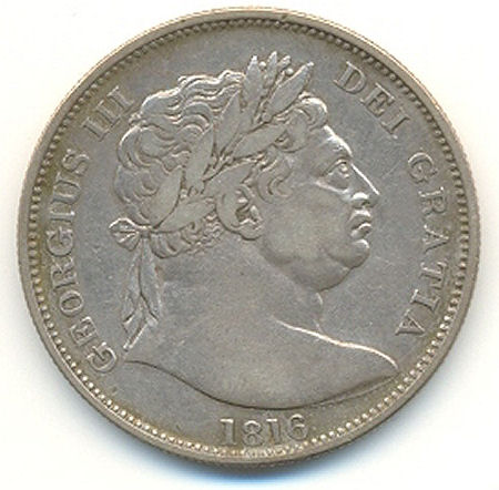 George III "Bull Headed" Half-Crown Coin, 1816