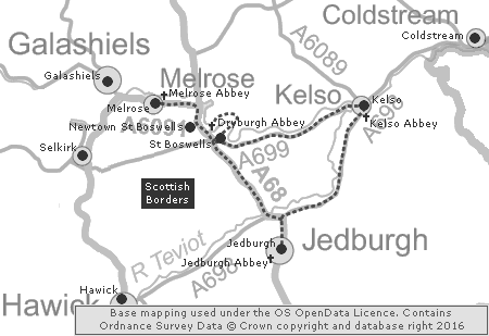 Clickable Map of the  Border Abbeys Tour
